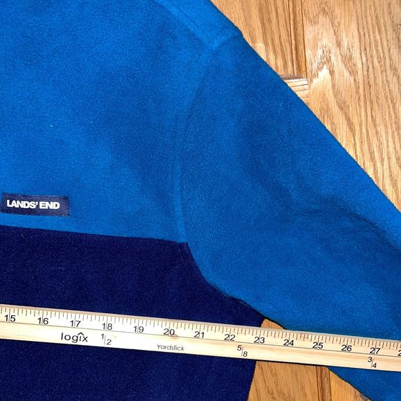 Land's End Men's M Blue Color Block Polar Fleece Quarter Snap Pullover Jacket - Picture 9 of 9